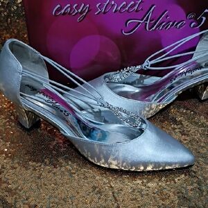 easy street Silver Rhinestone-Strap Pointed Low Heel Pumps